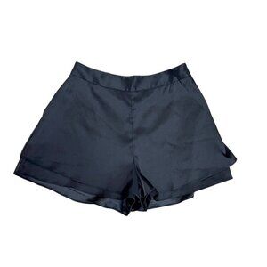 Lulus Women's Dressy Shorts Black Sheen High Waisted Layered Hem Zip Size M